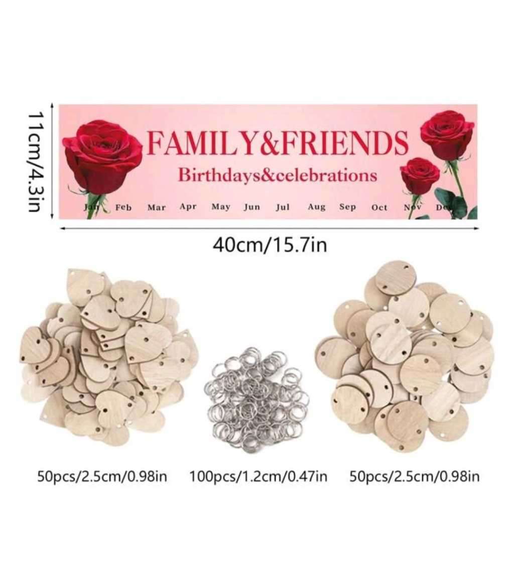 Wooden Calendar Hanging Plaque With Rose Design - Birthday Calender Gifting Idea