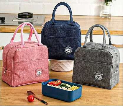 Portable Lunch Bag Thermal Insulated Cooler Bag Picnic Food Storage Bags - Navy/Denim Color