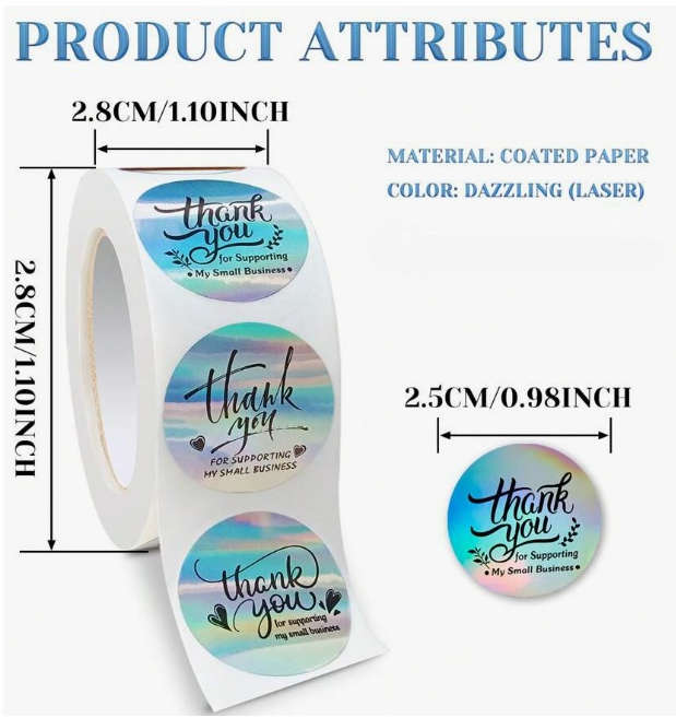 Holographic Thank you Stickers ( 50 stickers)