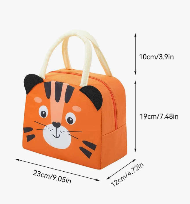 Kids Insulated Lunch Bag Reusable Insulated Lunch Box Thermal Bags - Orange Animal design