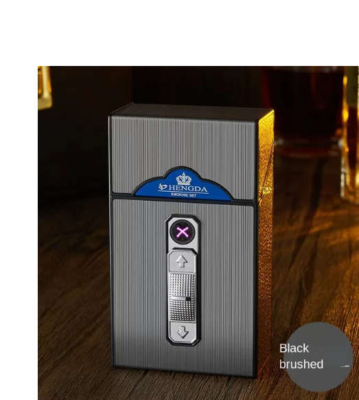 Cigarette Case with USB Double-arc Rechargeable Lighter Special Smoking Accessories - Silver/Black