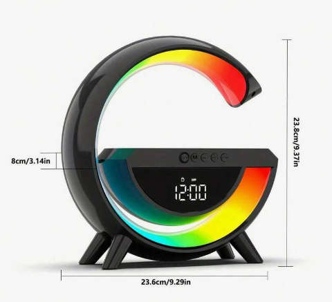 G-lamp Wireless BT Speakers With Wireless Fast Charging, Rhythm RGB Light , Alarm - Black