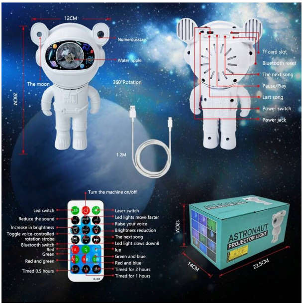 Astronaut Starry Sky Projection Led Night Light With Music Speaker projection