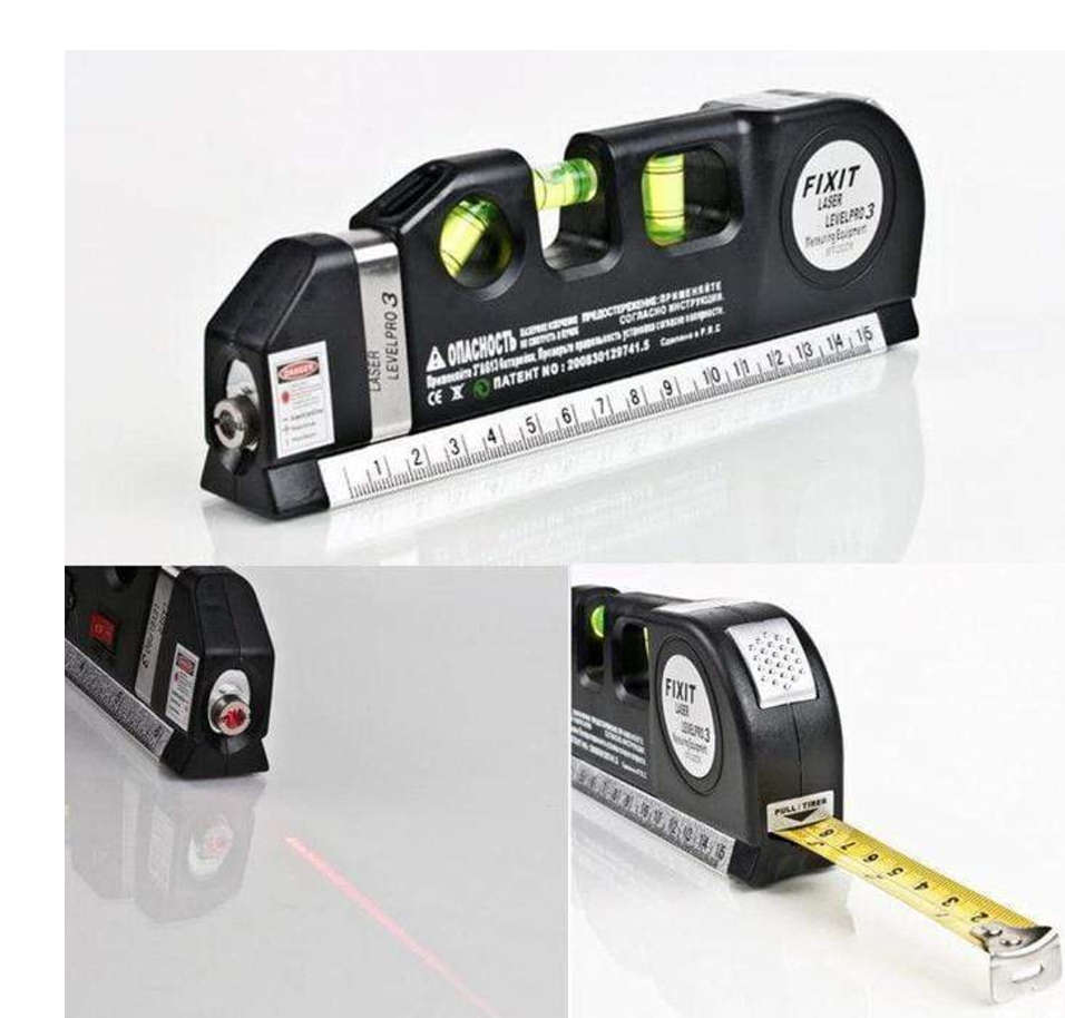 Laser Level Pro 3 Measuring Tape and Triple Bubble Levels