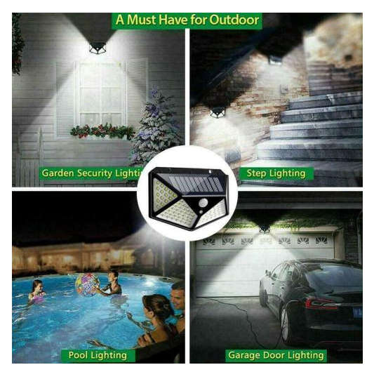 PIR Motion Sensor Garden Security 100 LED Outdoor Solar Power Wall Lights