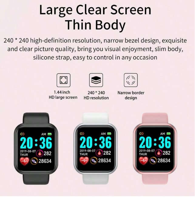 FitPro Pink Silicone Strap 1.44-Inch Touch Screen Multi-Functional Smart Watch