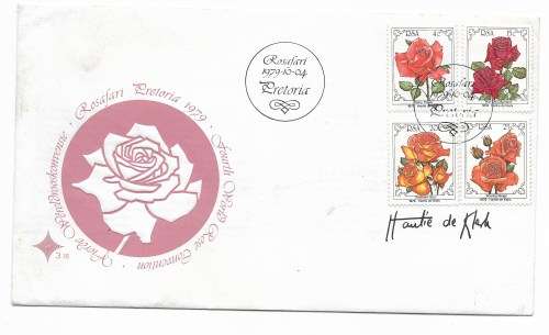 Signed Rosafari Pretoria 1979 First Day Cover - Signed by Artist / Designer Hantie de Klerk