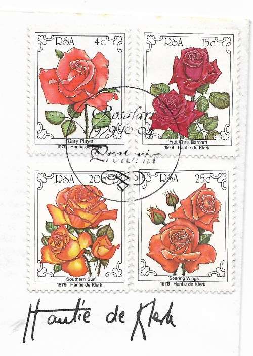 Signed Rosafari Pretoria 1979 First Day Cover - Signed by Artist / Designer Hantie de Klerk