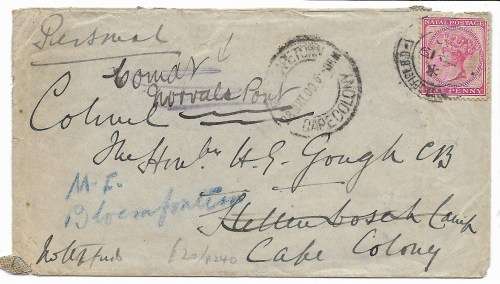 Natal cover to Stellenbosch Cape Town - 1880s