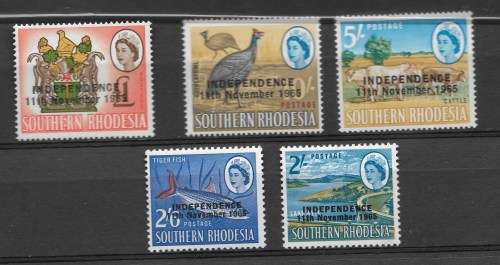 Rhodesia - Independence 11 Nov 1965 O`prints - Top Five Values * / ** Mint