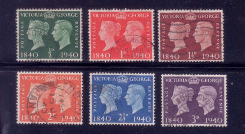 Great Britain - 6 May 1940 - Centenary First Adhesive - vfu nicely centred lightly cancelled set