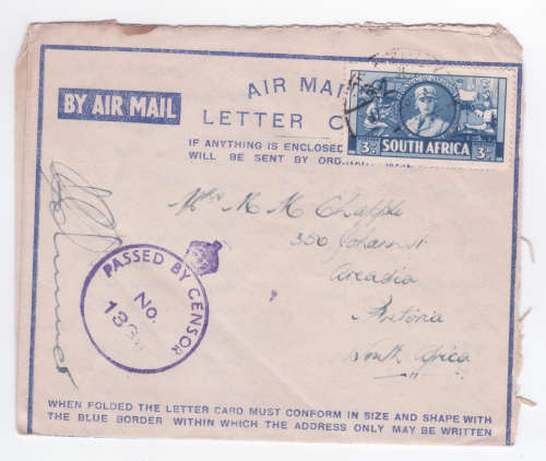 Cover WWII - Union of SA used in Egypt - passed / signed by censor