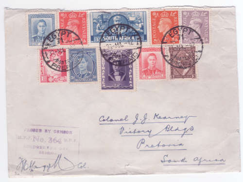 Cover mixed SA / UK / Australia / New Zealand - used in Egypt to Pretoria signed / passed by Censor