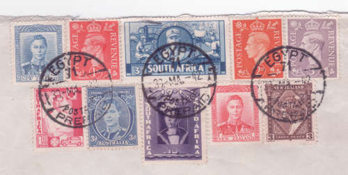 Cover mixed SA / UK / Australia / New Zealand - used in Egypt to Pretoria signed / passed by Censor