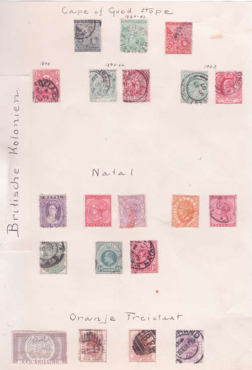 Britische Kolonien - used on old album pages x2 - CGH / Natal / Oranje FS / Postage Dues / Officials
