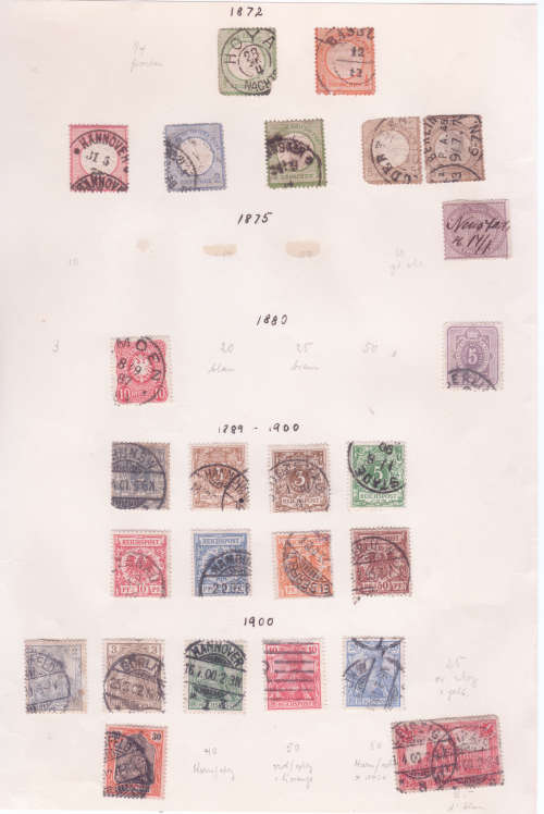 Early Germany - Reichs Post / Deutsches Reich - used on 7 x old album pages