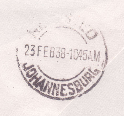 Cover Italy to Johannesburg - nice set 10c to 50c A208 Scott - 1938 - backstamped arrival