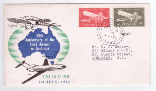 Australia 1st Day Cover 50th Anniversary First Airmail in Australia - 1 July 1964