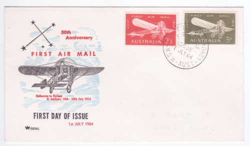 Australia 1st Day Cover 50th Anniversary First Airmail in Australia - 1 July 1964