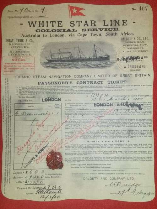 White Star Line - Passenger Ticket
