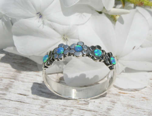 Opal flowers Sterling Silver ring