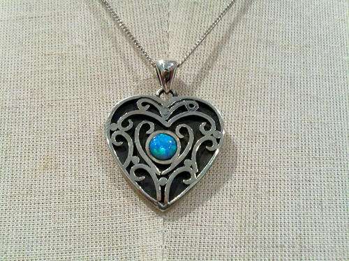 925 Sterling Silver &  OPAL Heart Necklace