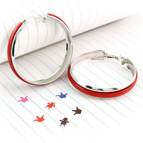 FUNKY RED AND SILVER HOOP EARRINGS
