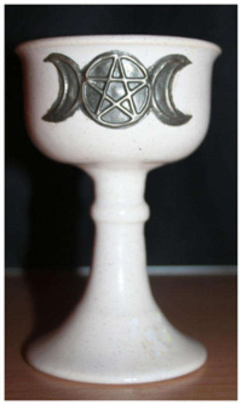 * GO GAGA ~MAGICK~ *    * MEDIUM CERAMIC CHALICE WITH PEWTER GODDESS SYMBOL *