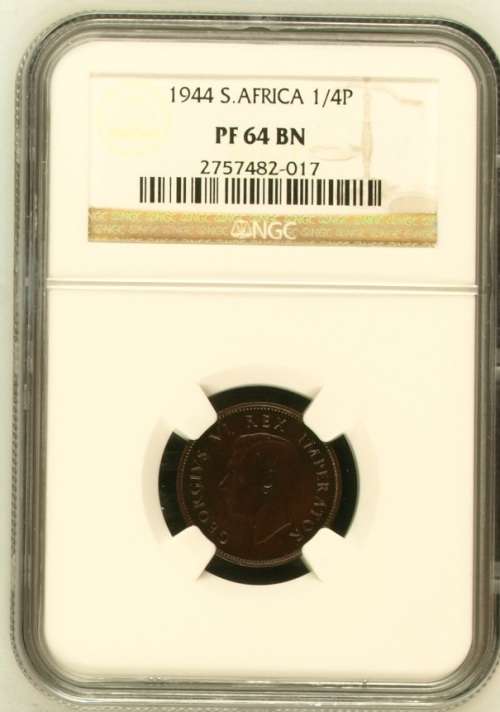1944 S.AFRICA 1/4P - PF 64 BN *** MINTAGE OF ONLY 150 ***