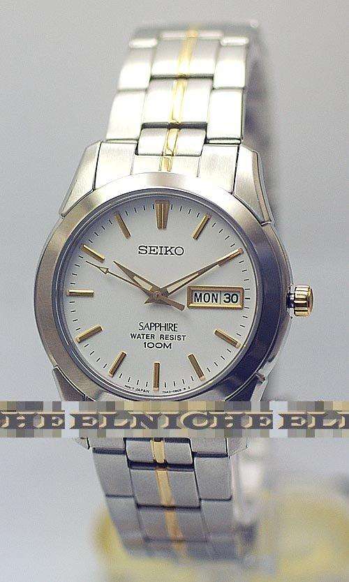 GENUINE SEIKO, TWO TONED, WHITE FACE, SAPPHIRE CRYSTAL, 100M WATERPROOF, MEN'S WATCH * * * BRAND NEW