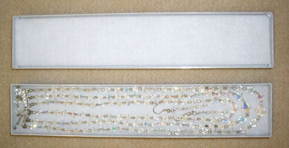 Vintage- 3 Strand Bicone Crystal Necklace and Swarovski Crystal Earrings .............