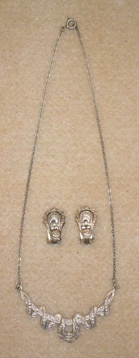 Antique - Marcasite Silver Necklace and Earrings