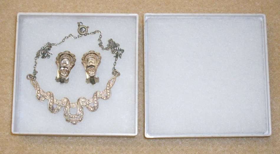 Antique - Marcasite Silver Necklace and Earrings
