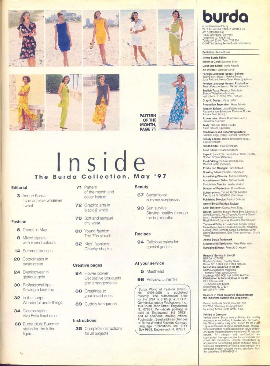 WORLD of FASHION - BURDA - Sewing Pattern Magazine - no5 May 1997 - Unused - Completely intact