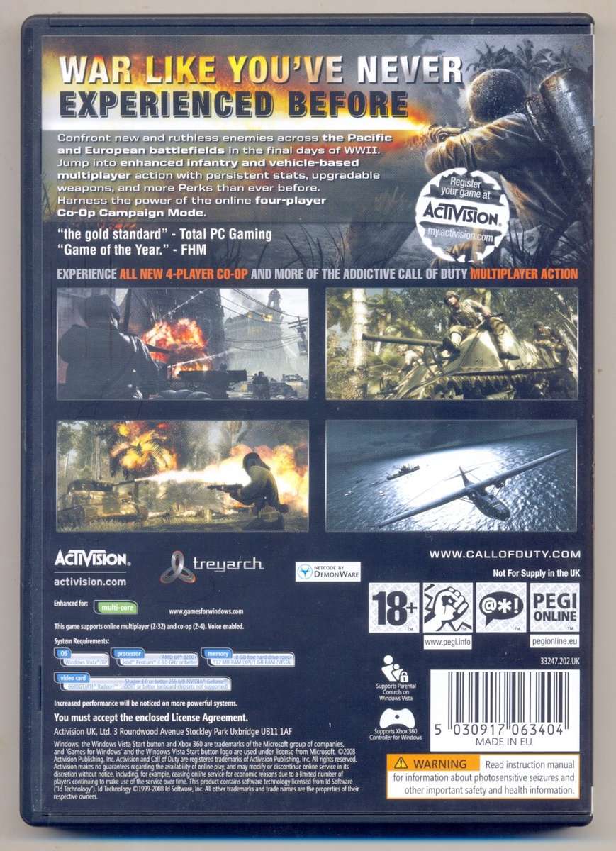 PC DVD-ROM - CALL of DUTY - WORLD at WAR - Games for Windows - 18+ - Activision