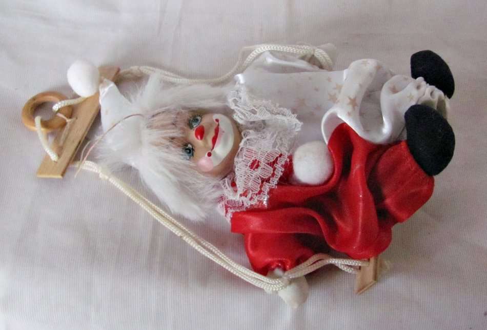 Vintage - Porcelain Clown on a Swing - 28cm from top to bottom