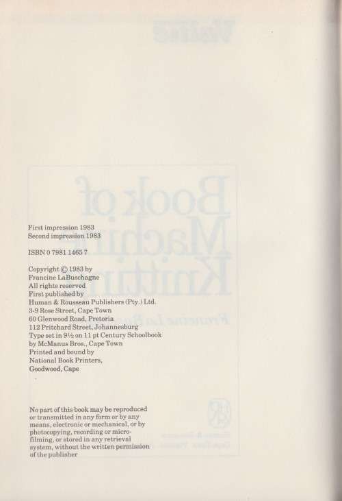 WOMAN'S VALUE - Book of Machine Knitting by Francine Labuschagne - 1983 Second Edition