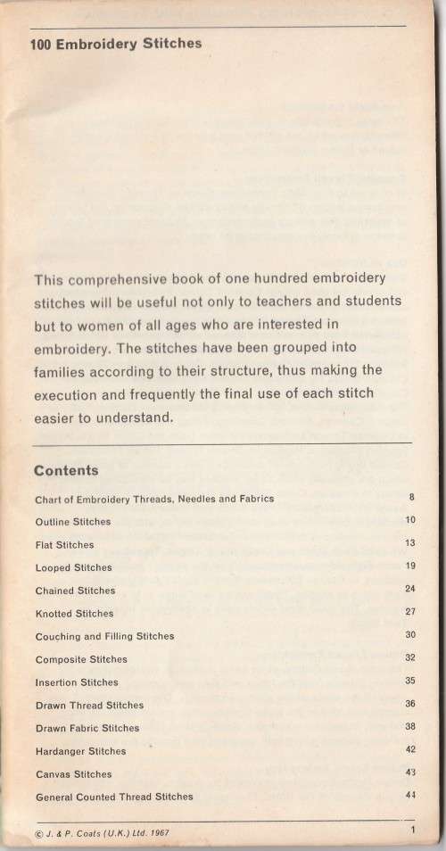 ANCHOR EMBROIDERY STITCHES - 100 Embroidery Stitches by J and P COATS 1967