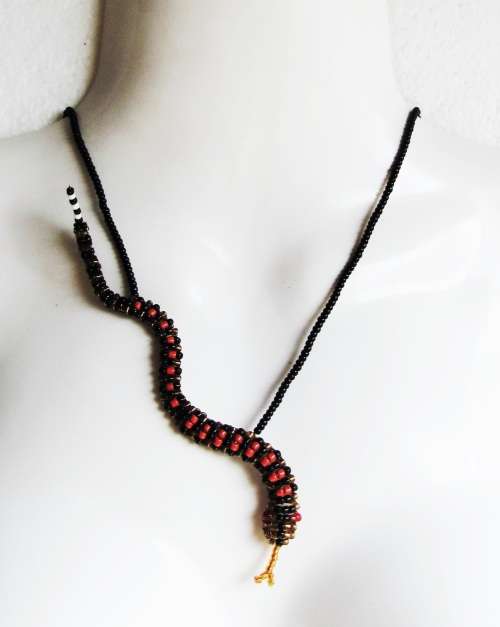 Handcrafted3D Beaded Snake Pendant Necklace
