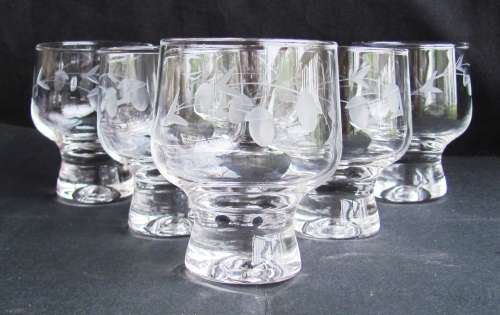 Vintage - 1980 - Set of 6 Ruby Cut Sherry Glasses