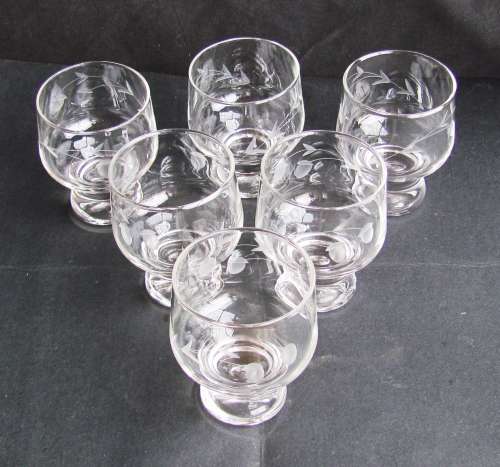 Vintage - 1980 - Set of 6 Ruby Cut Sherry Glasses