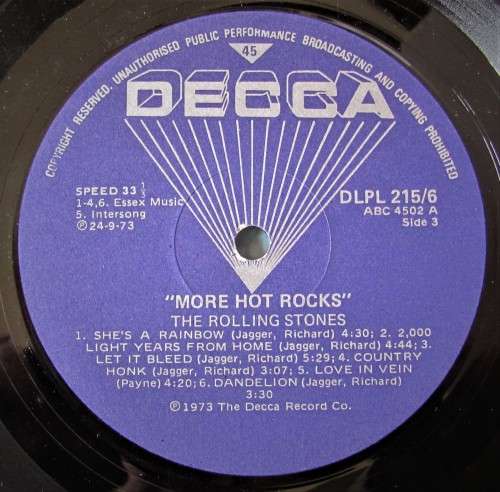 The Rolling Stones `MORE HOT ROCKS` - Vinyl LP 1973