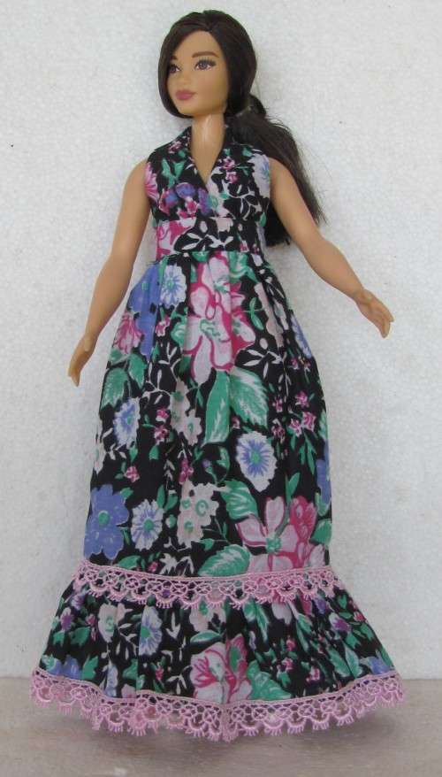 Curvy Fashion Dolls (Barbie,etc) Handmade Long Halterneck Dress
