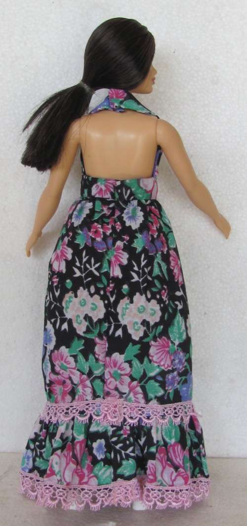 Curvy Fashion Dolls (Barbie,etc) Handmade Long Halterneck Dress