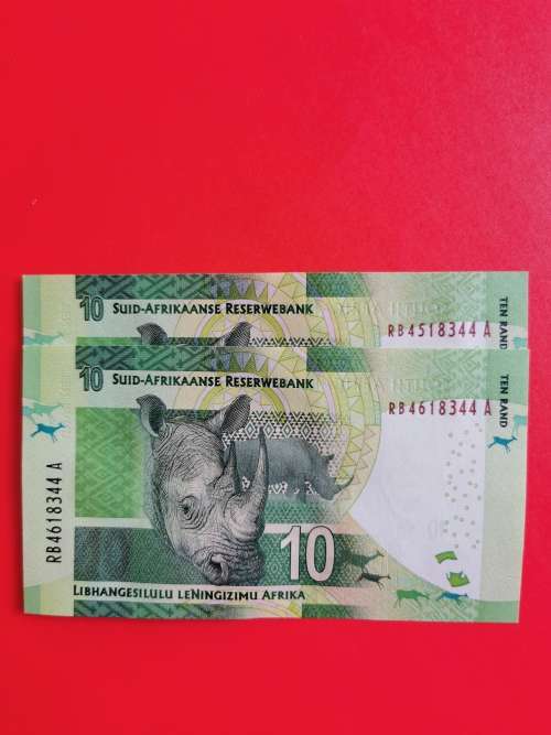 Gill Marcus 3rd Issue, 2 x Ten Rand. UNC, RB 4518344 A. RB 4618344 A