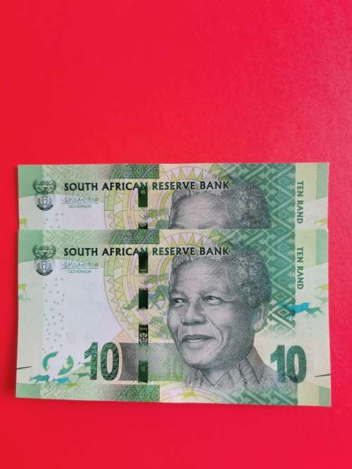 Gill Marcus 3rd Issue, 2 x Ten Rand. UNC, RB 4518344 A. RB 4618344 A