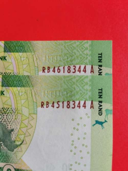 Gill Marcus 3rd Issue, 2 x Ten Rand. UNC, RB 4518344 A. RB 4618344 A