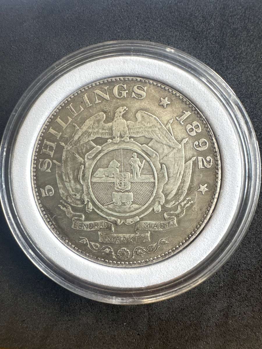 1892 ZAR 5 Shillings ,Single Shaft. Brass Silver Plated. Replica!!!