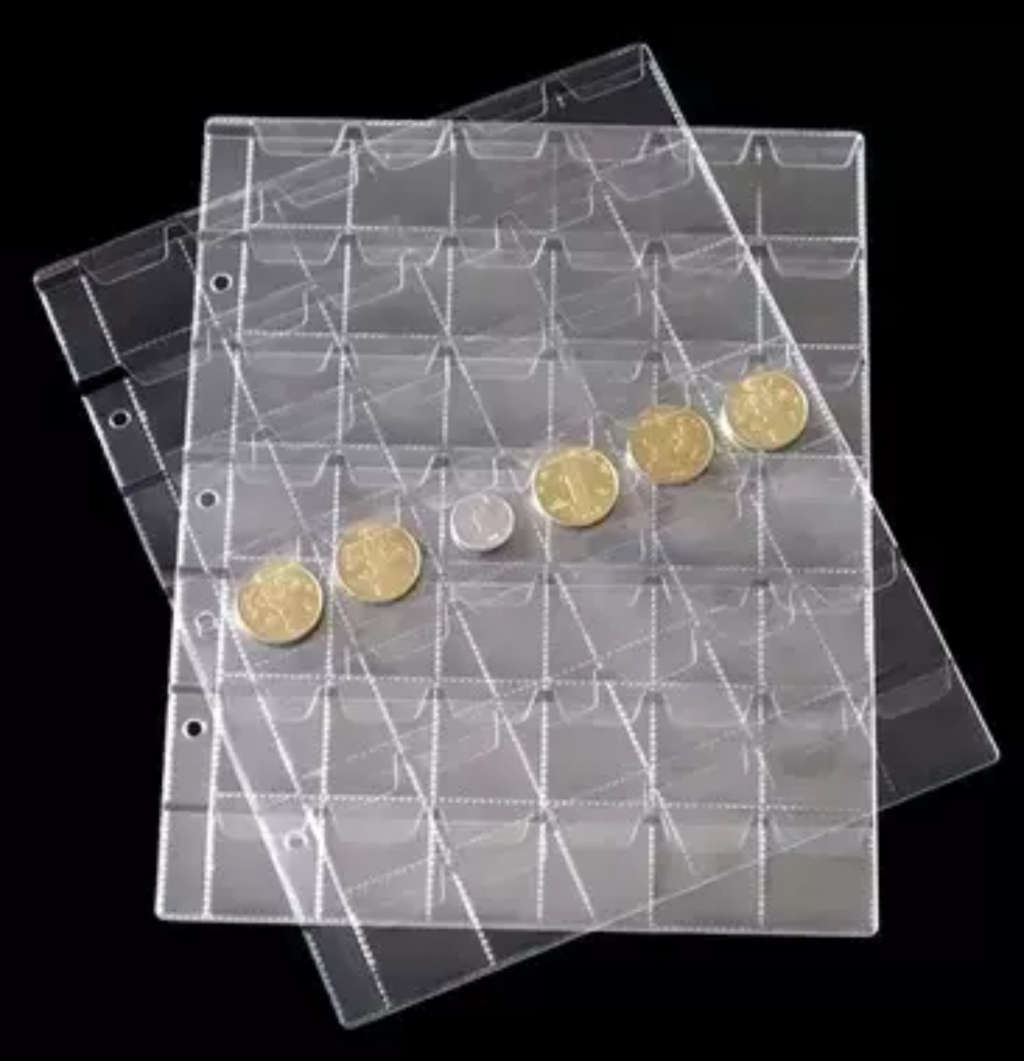 10 pcs Coin Album Pages, A5 42 pockets page, 30mm x 30m. Fit R5 Coin.