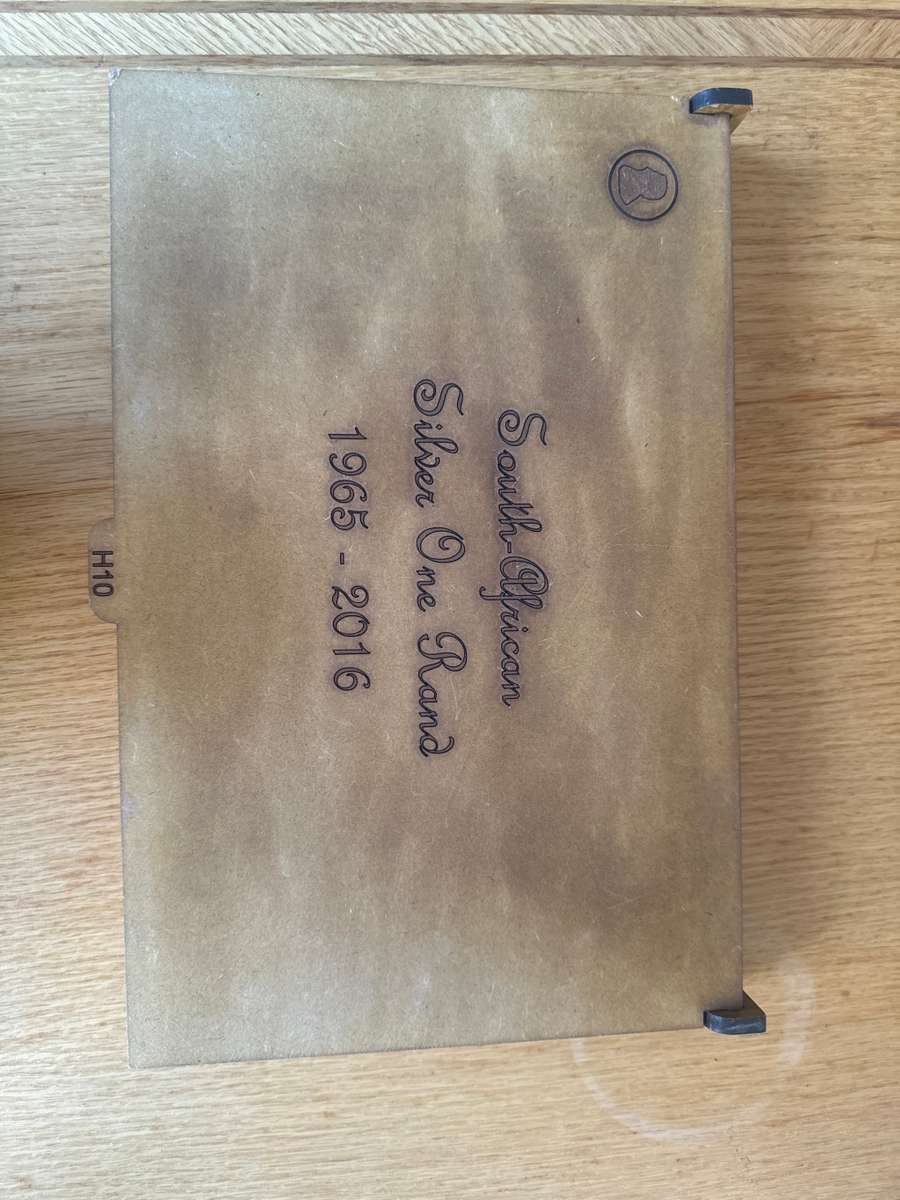 South Africa Silver One Rand Coins Wood Box.